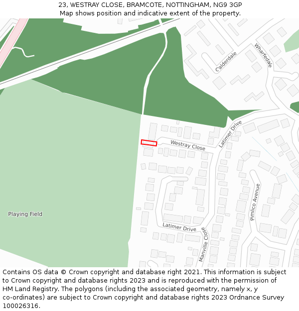 23, WESTRAY CLOSE, BRAMCOTE, NOTTINGHAM, NG9 3GP: Location map and indicative extent of plot