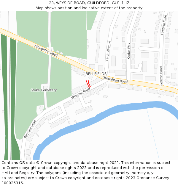 23, WEYSIDE ROAD, GUILDFORD, GU1 1HZ: Location map and indicative extent of plot