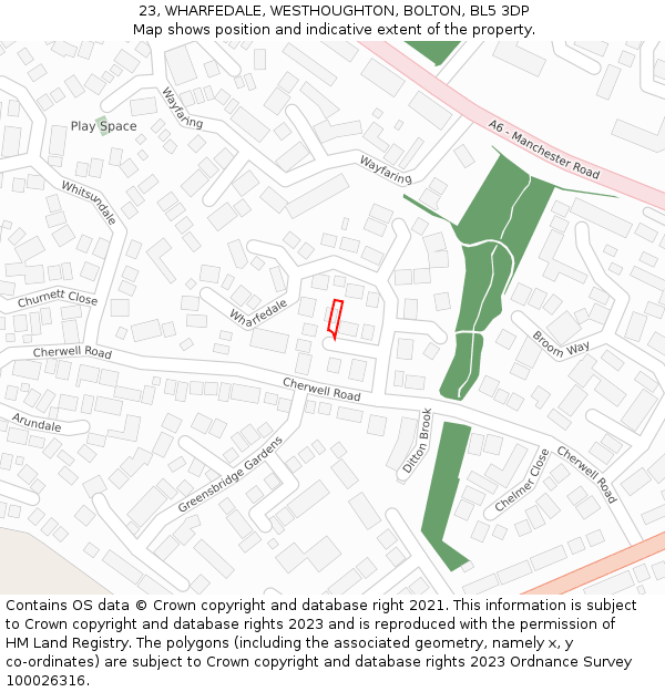 23, WHARFEDALE, WESTHOUGHTON, BOLTON, BL5 3DP: Location map and indicative extent of plot