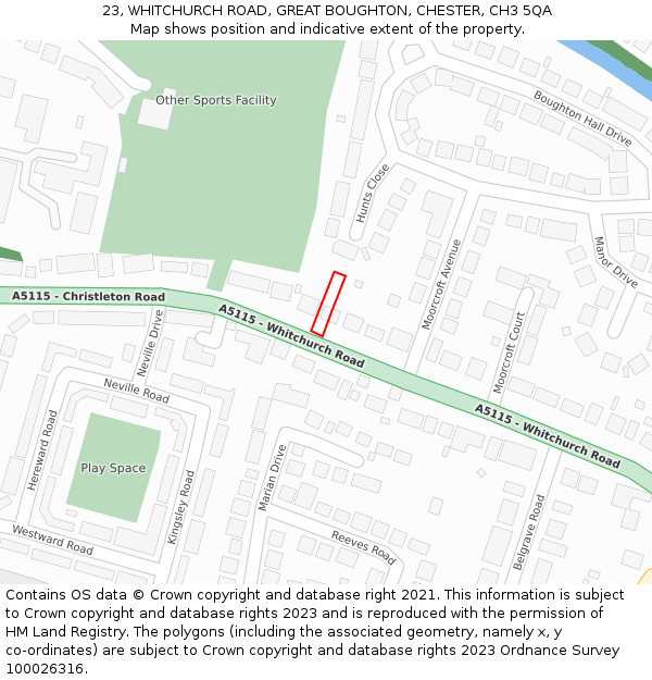 23, WHITCHURCH ROAD, GREAT BOUGHTON, CHESTER, CH3 5QA: Location map and indicative extent of plot
