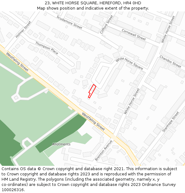 23, WHITE HORSE SQUARE, HEREFORD, HR4 0HD: Location map and indicative extent of plot