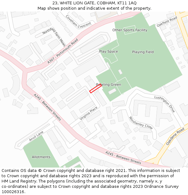 23, WHITE LION GATE, COBHAM, KT11 1AQ: Location map and indicative extent of plot