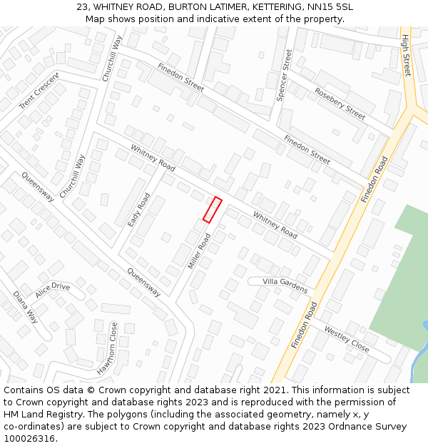 23, WHITNEY ROAD, BURTON LATIMER, KETTERING, NN15 5SL: Location map and indicative extent of plot