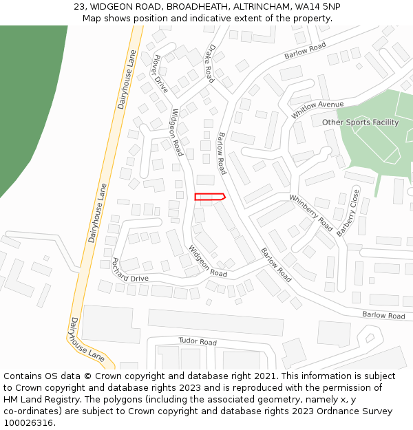 23, WIDGEON ROAD, BROADHEATH, ALTRINCHAM, WA14 5NP: Location map and indicative extent of plot