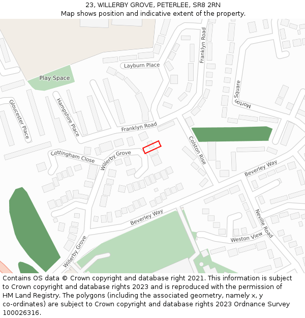 23, WILLERBY GROVE, PETERLEE, SR8 2RN: Location map and indicative extent of plot