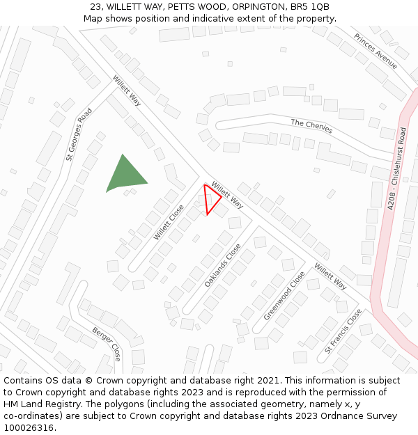 23, WILLETT WAY, PETTS WOOD, ORPINGTON, BR5 1QB: Location map and indicative extent of plot