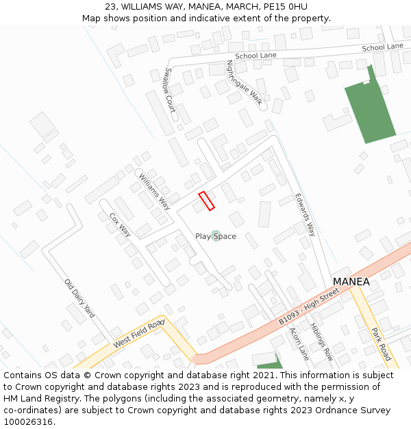 23, WILLIAMS WAY, MANEA, MARCH, PE15 0HU: Location map and indicative extent of plot