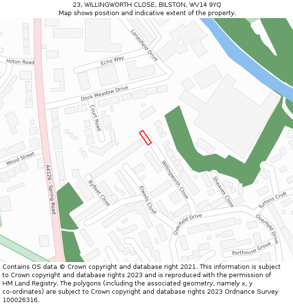 23, WILLINGWORTH CLOSE, BILSTON, WV14 9YQ: Location map and indicative extent of plot