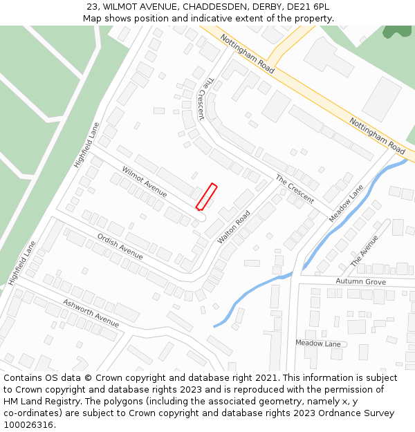 23, WILMOT AVENUE, CHADDESDEN, DERBY, DE21 6PL: Location map and indicative extent of plot