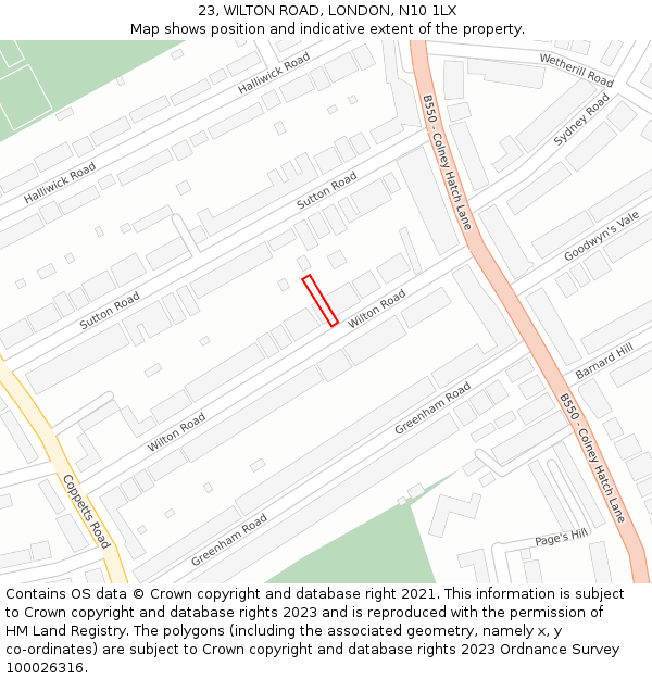 23, WILTON ROAD, LONDON, N10 1LX: Location map and indicative extent of plot