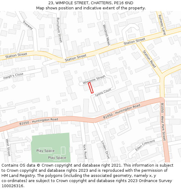 23, WIMPOLE STREET, CHATTERIS, PE16 6ND: Location map and indicative extent of plot