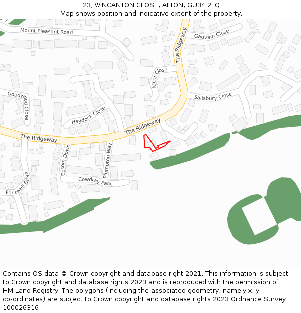 23, WINCANTON CLOSE, ALTON, GU34 2TQ: Location map and indicative extent of plot