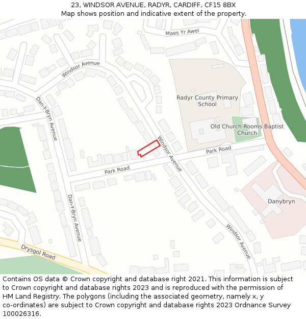 23, WINDSOR AVENUE, RADYR, CARDIFF, CF15 8BX: Location map and indicative extent of plot