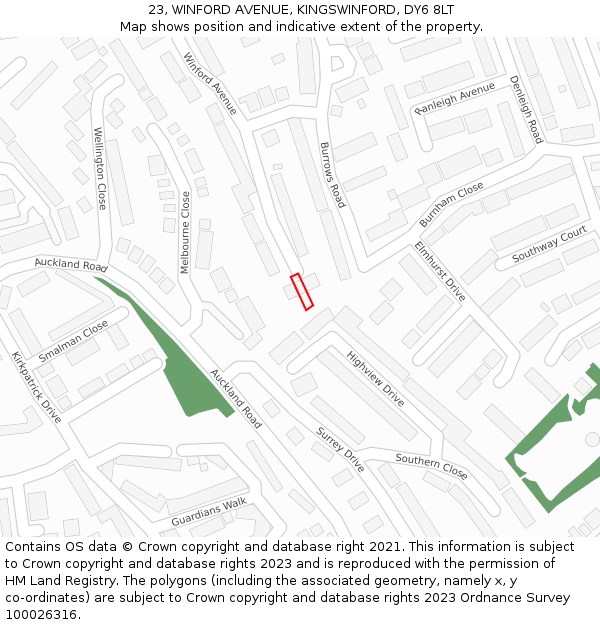 23, WINFORD AVENUE, KINGSWINFORD, DY6 8LT: Location map and indicative extent of plot