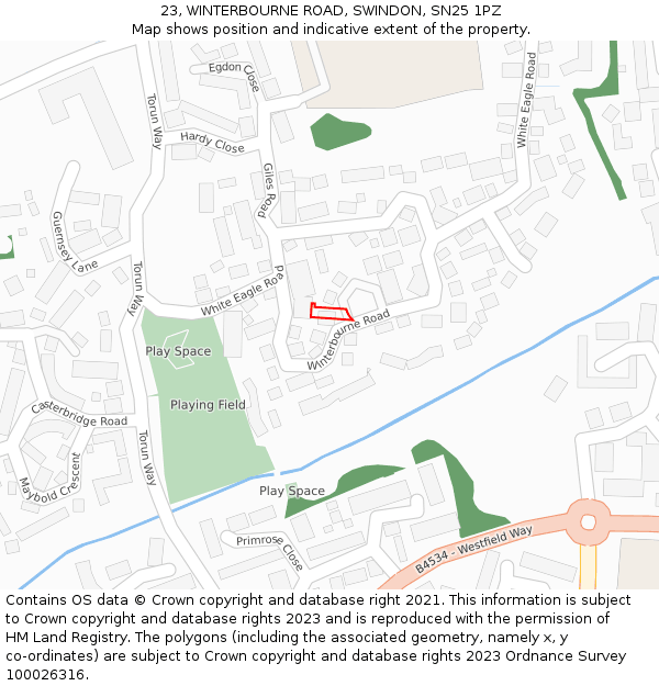 23, WINTERBOURNE ROAD, SWINDON, SN25 1PZ: Location map and indicative extent of plot