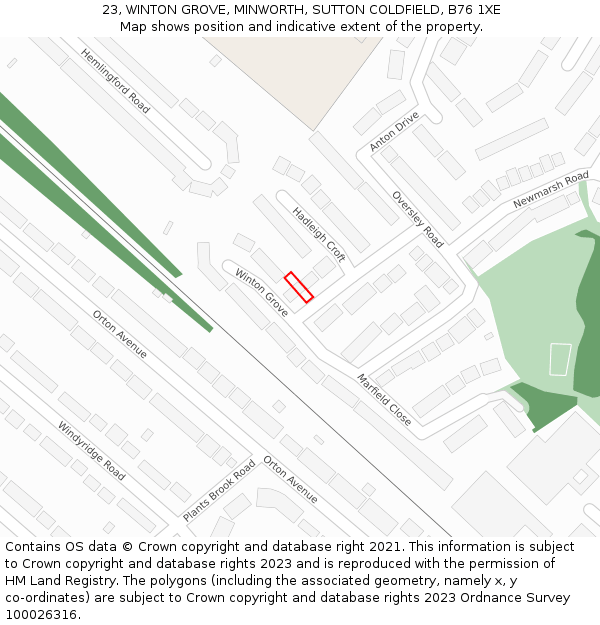 23, WINTON GROVE, MINWORTH, SUTTON COLDFIELD, B76 1XE: Location map and indicative extent of plot