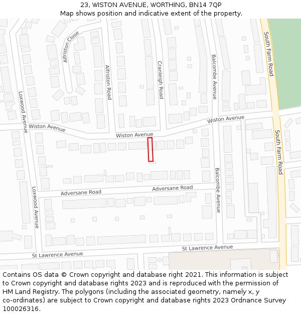 23, WISTON AVENUE, WORTHING, BN14 7QP: Location map and indicative extent of plot