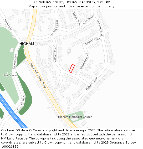 23, WITHAM COURT, HIGHAM, BARNSLEY, S75 1PX: Location map and indicative extent of plot