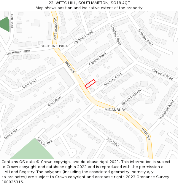 23, WITTS HILL, SOUTHAMPTON, SO18 4QE: Location map and indicative extent of plot