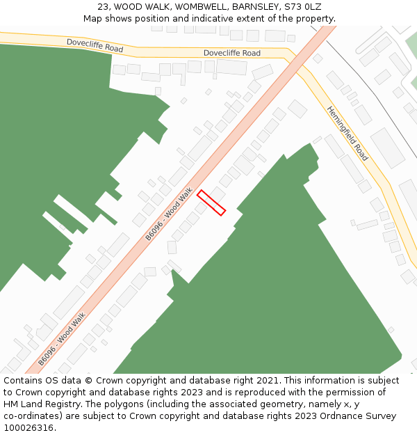 23, WOOD WALK, WOMBWELL, BARNSLEY, S73 0LZ: Location map and indicative extent of plot