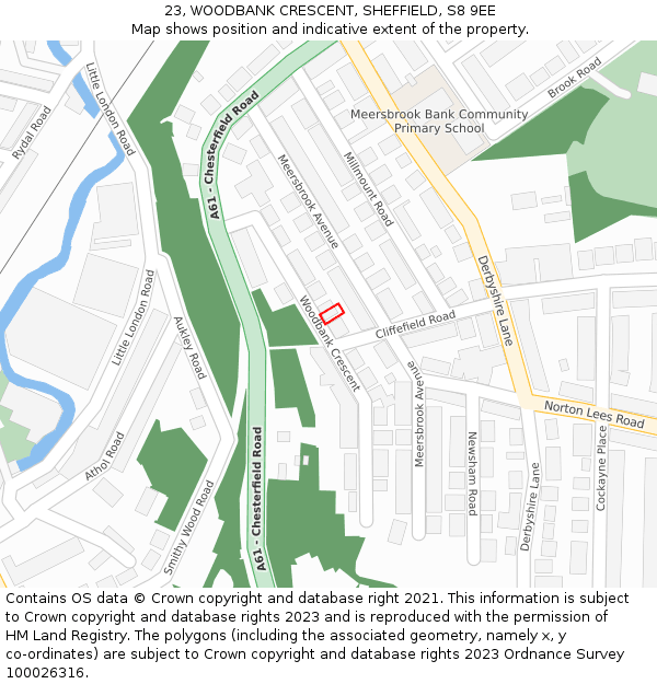 23, WOODBANK CRESCENT, SHEFFIELD, S8 9EE: Location map and indicative extent of plot