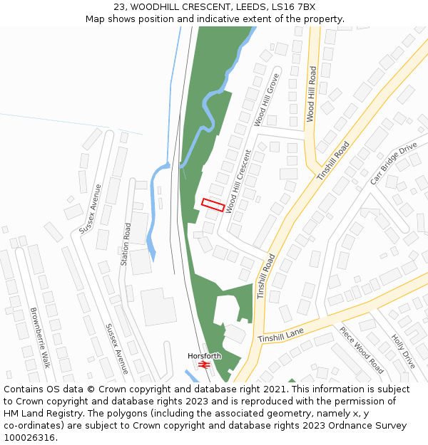 23, WOODHILL CRESCENT, LEEDS, LS16 7BX: Location map and indicative extent of plot