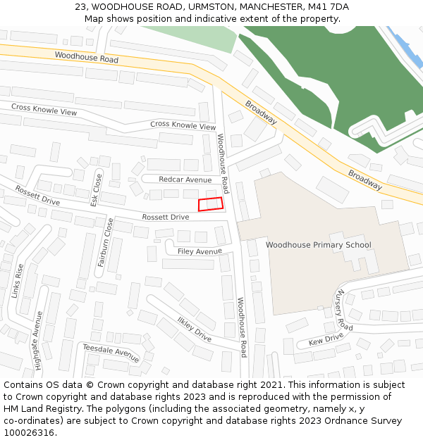 23, WOODHOUSE ROAD, URMSTON, MANCHESTER, M41 7DA: Location map and indicative extent of plot