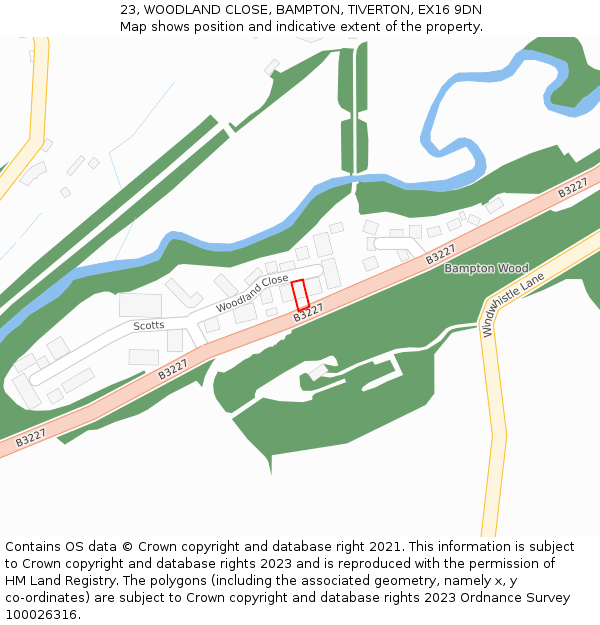 23, WOODLAND CLOSE, BAMPTON, TIVERTON, EX16 9DN: Location map and indicative extent of plot