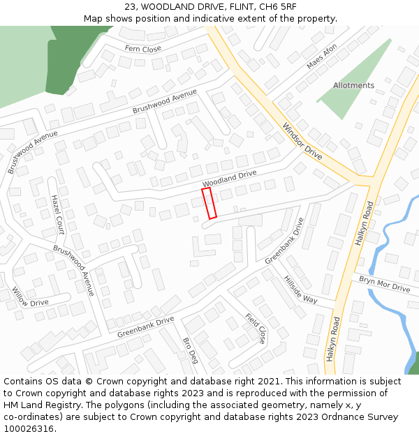 23, WOODLAND DRIVE, FLINT, CH6 5RF: Location map and indicative extent of plot