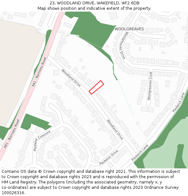 23, WOODLAND DRIVE, WAKEFIELD, WF2 6DB: Location map and indicative extent of plot