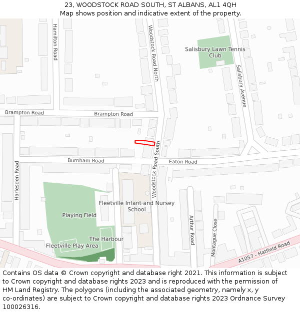 23, WOODSTOCK ROAD SOUTH, ST ALBANS, AL1 4QH: Location map and indicative extent of plot