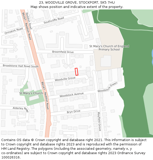 23, WOODVILLE GROVE, STOCKPORT, SK5 7HU: Location map and indicative extent of plot