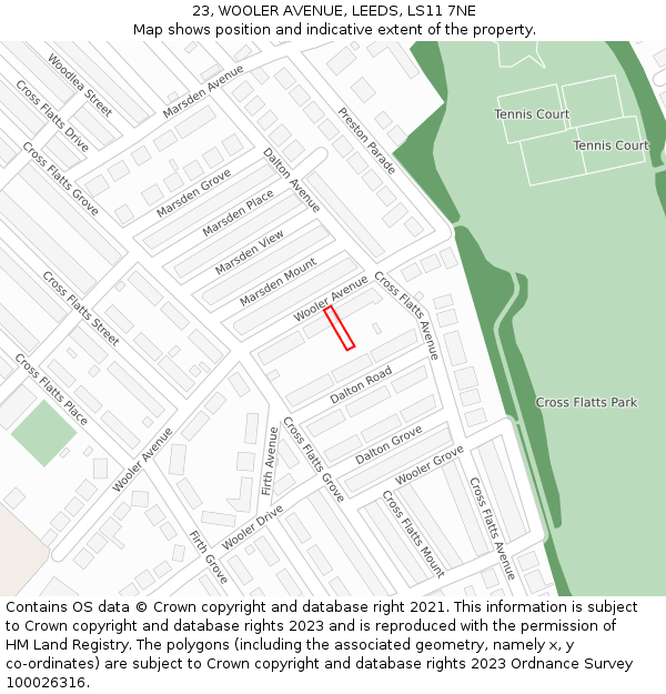 23, WOOLER AVENUE, LEEDS, LS11 7NE: Location map and indicative extent of plot