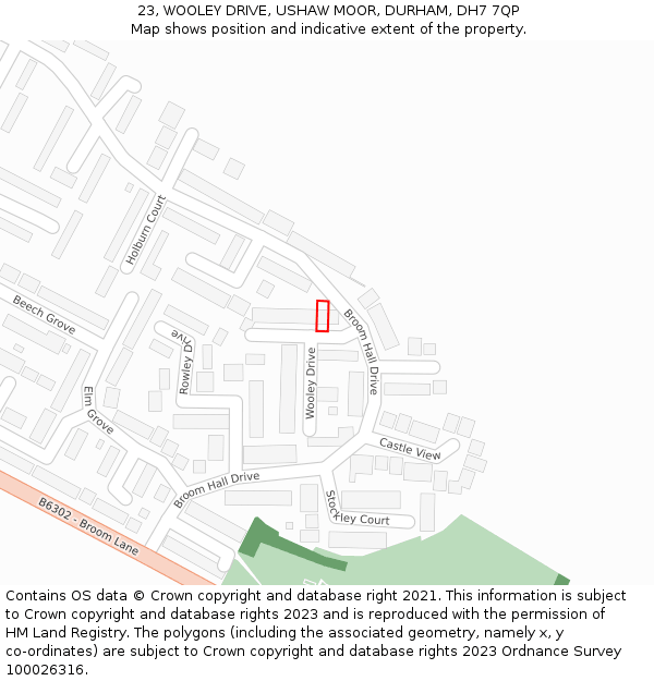 23, WOOLEY DRIVE, USHAW MOOR, DURHAM, DH7 7QP: Location map and indicative extent of plot