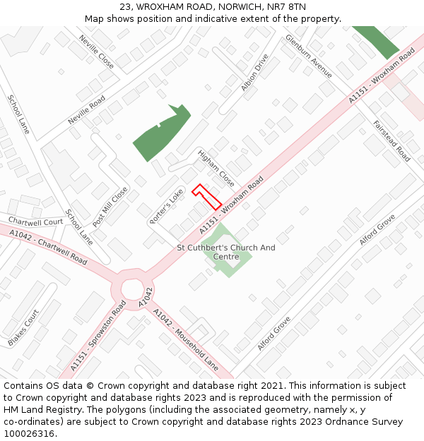 23, WROXHAM ROAD, NORWICH, NR7 8TN: Location map and indicative extent of plot