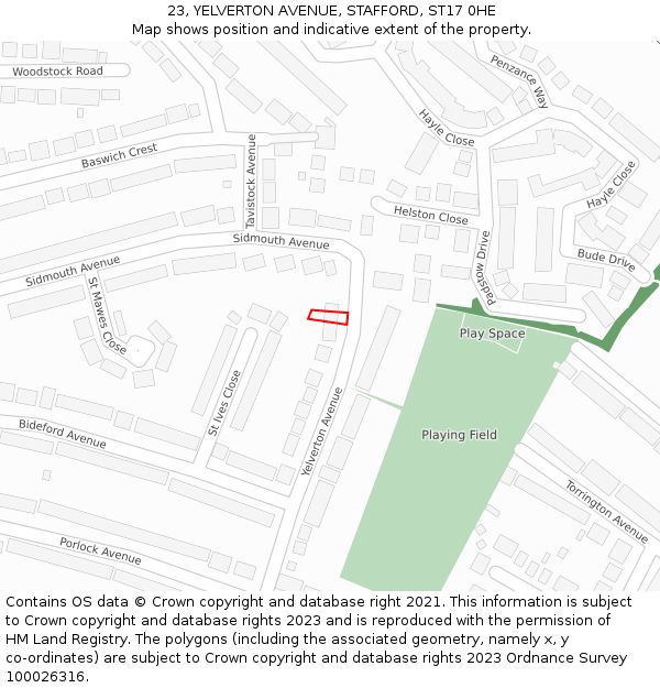 23, YELVERTON AVENUE, STAFFORD, ST17 0HE: Location map and indicative extent of plot