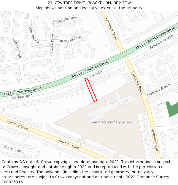 23, YEW TREE DRIVE, BLACKBURN, BB2 7DW: Location map and indicative extent of plot