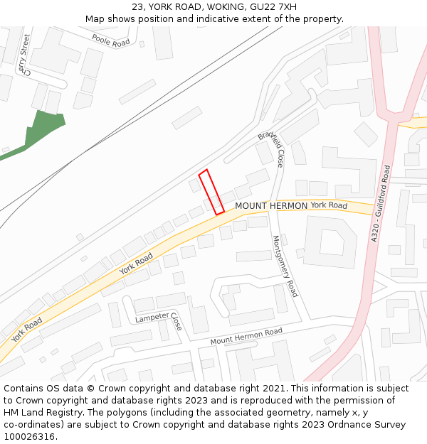 23, YORK ROAD, WOKING, GU22 7XH: Location map and indicative extent of plot