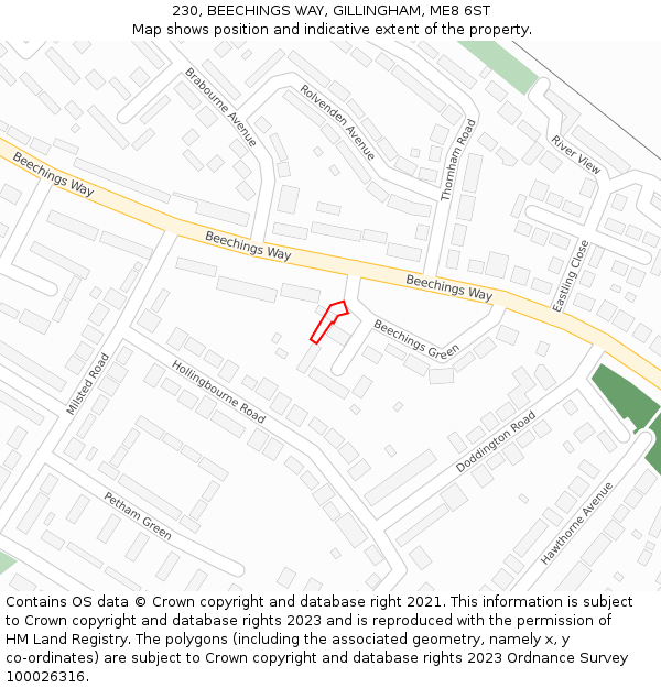 230, BEECHINGS WAY, GILLINGHAM, ME8 6ST: Location map and indicative extent of plot