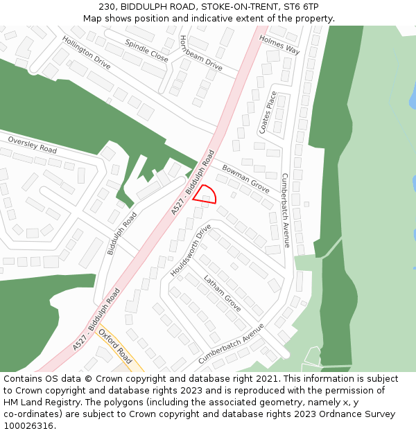 230, BIDDULPH ROAD, STOKE-ON-TRENT, ST6 6TP: Location map and indicative extent of plot