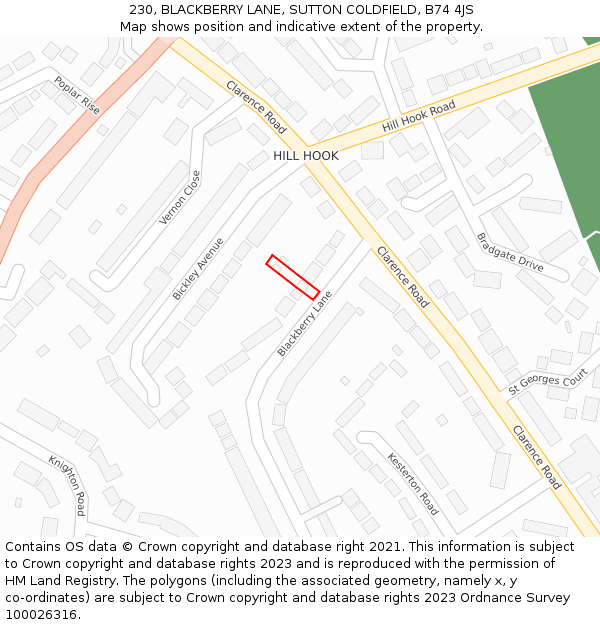 230, BLACKBERRY LANE, SUTTON COLDFIELD, B74 4JS: Location map and indicative extent of plot
