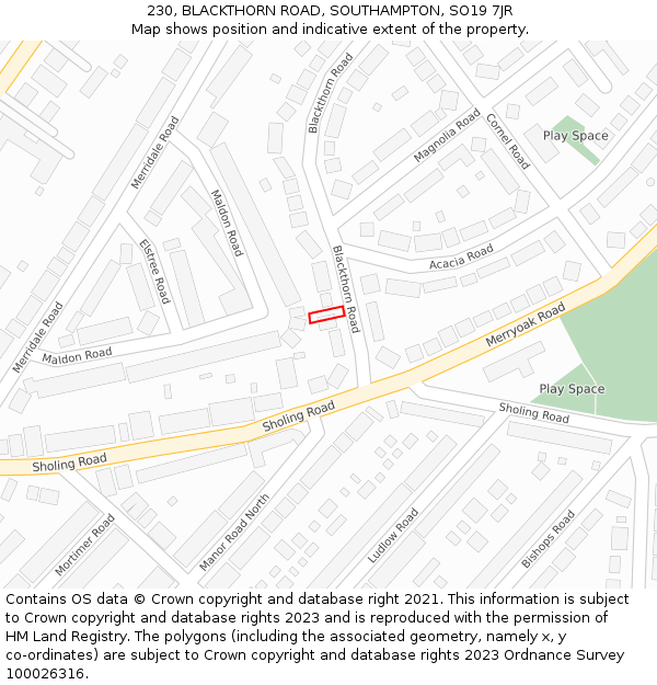 230, BLACKTHORN ROAD, SOUTHAMPTON, SO19 7JR: Location map and indicative extent of plot