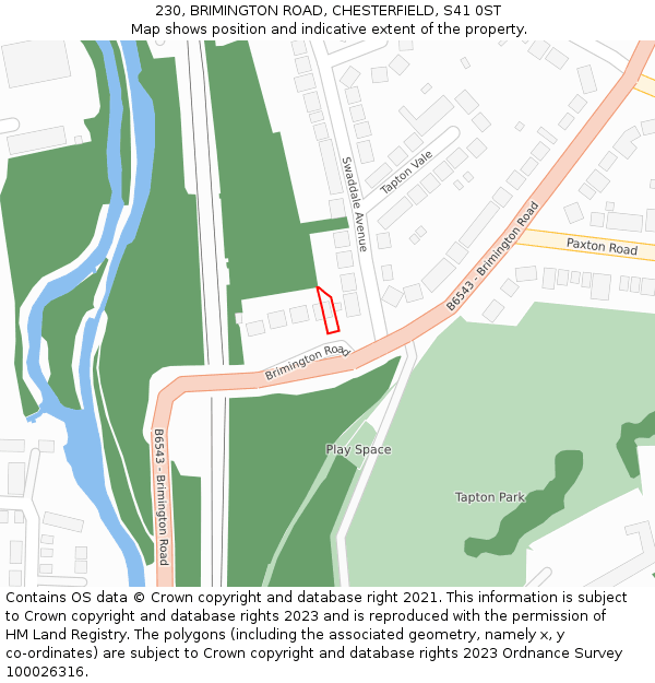 230, BRIMINGTON ROAD, CHESTERFIELD, S41 0ST: Location map and indicative extent of plot