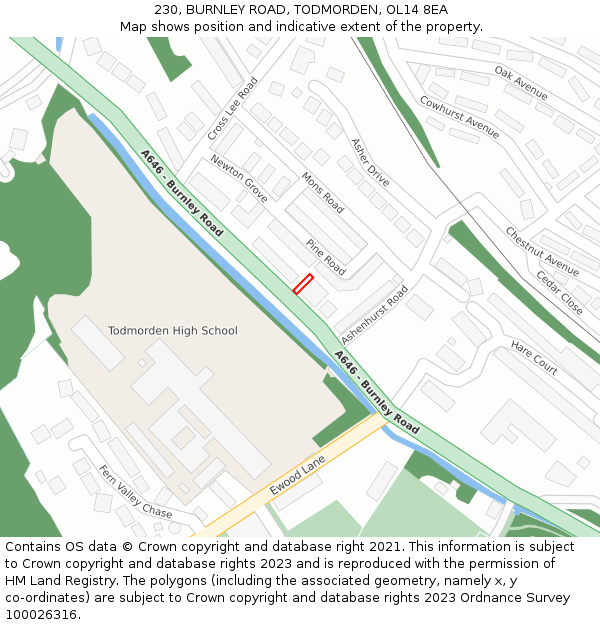 230, BURNLEY ROAD, TODMORDEN, OL14 8EA: Location map and indicative extent of plot