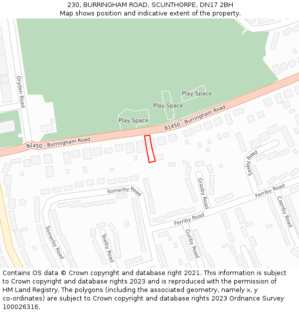 230, BURRINGHAM ROAD, SCUNTHORPE, DN17 2BH: Location map and indicative extent of plot