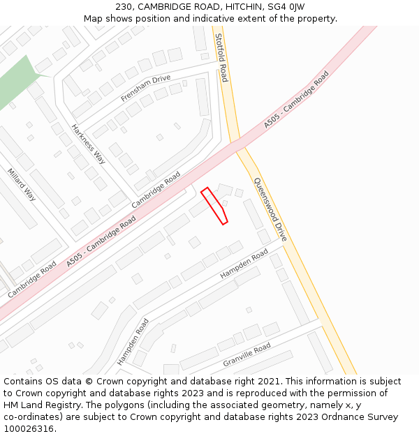 230, CAMBRIDGE ROAD, HITCHIN, SG4 0JW: Location map and indicative extent of plot
