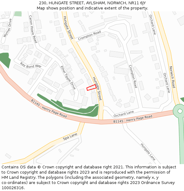 230, HUNGATE STREET, AYLSHAM, NORWICH, NR11 6JY: Location map and indicative extent of plot
