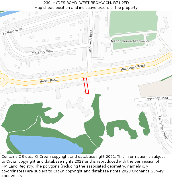230, HYDES ROAD, WEST BROMWICH, B71 2ED: Location map and indicative extent of plot