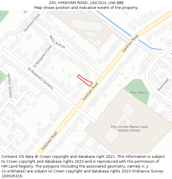 230, HYKEHAM ROAD, LINCOLN, LN6 8BE: Location map and indicative extent of plot