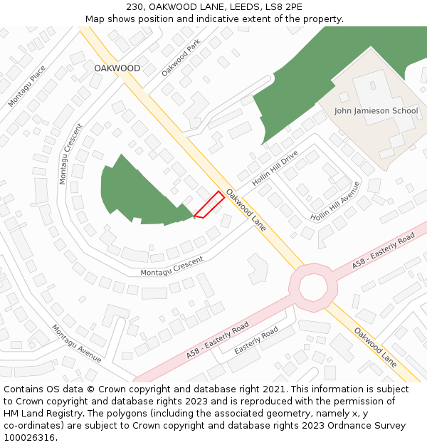 230, OAKWOOD LANE, LEEDS, LS8 2PE: Location map and indicative extent of plot